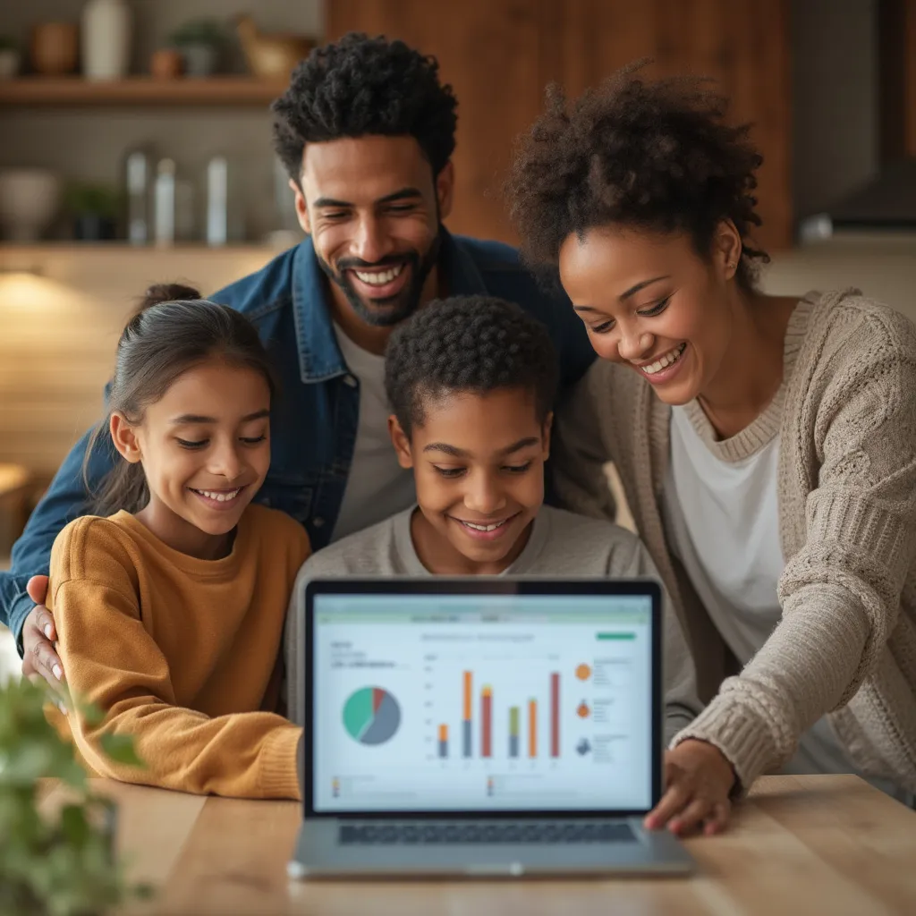 Famille planifiant son budget avec l'IA